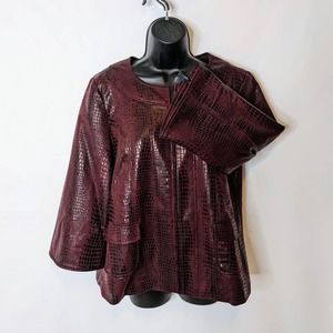 Susan Graver Black & Burgundy Fabric Gator Print Swing Jacket Size Small NEW